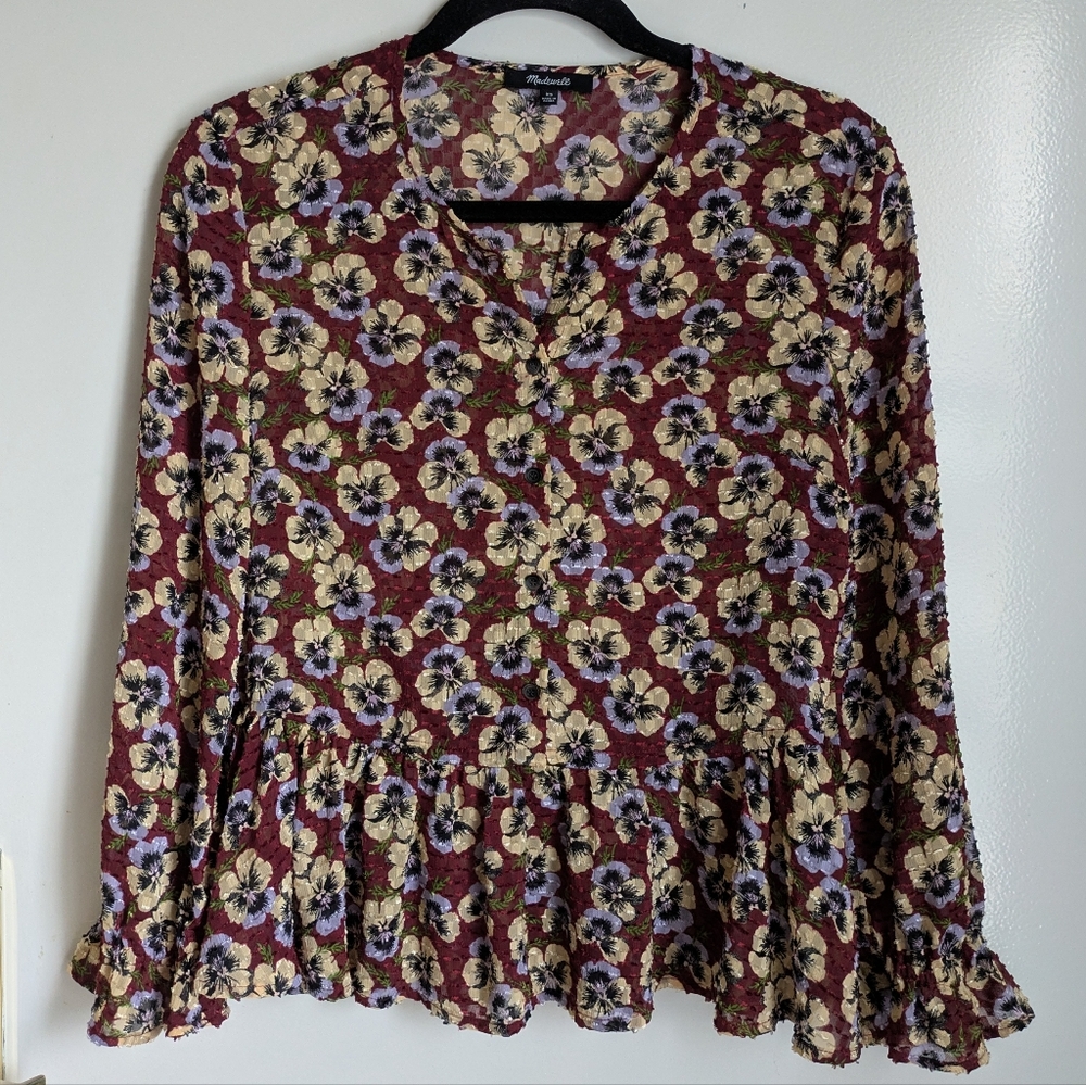 Madewell Ruffle Hem Top Blouse Viola Floral XS - Picture 2 of 16